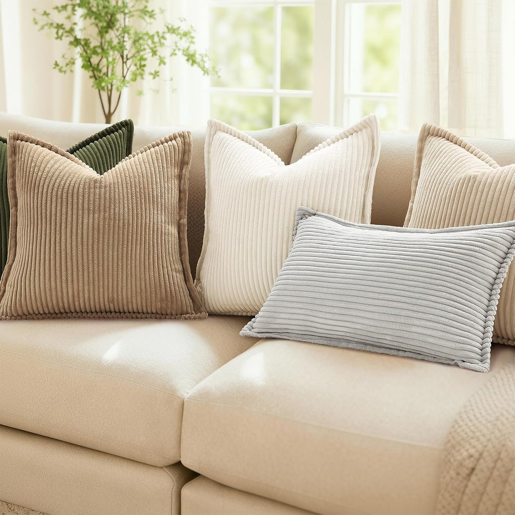 Mecatny Corduroy Fall Throw Pillow Covers 18x18 Set of 2 Cream White