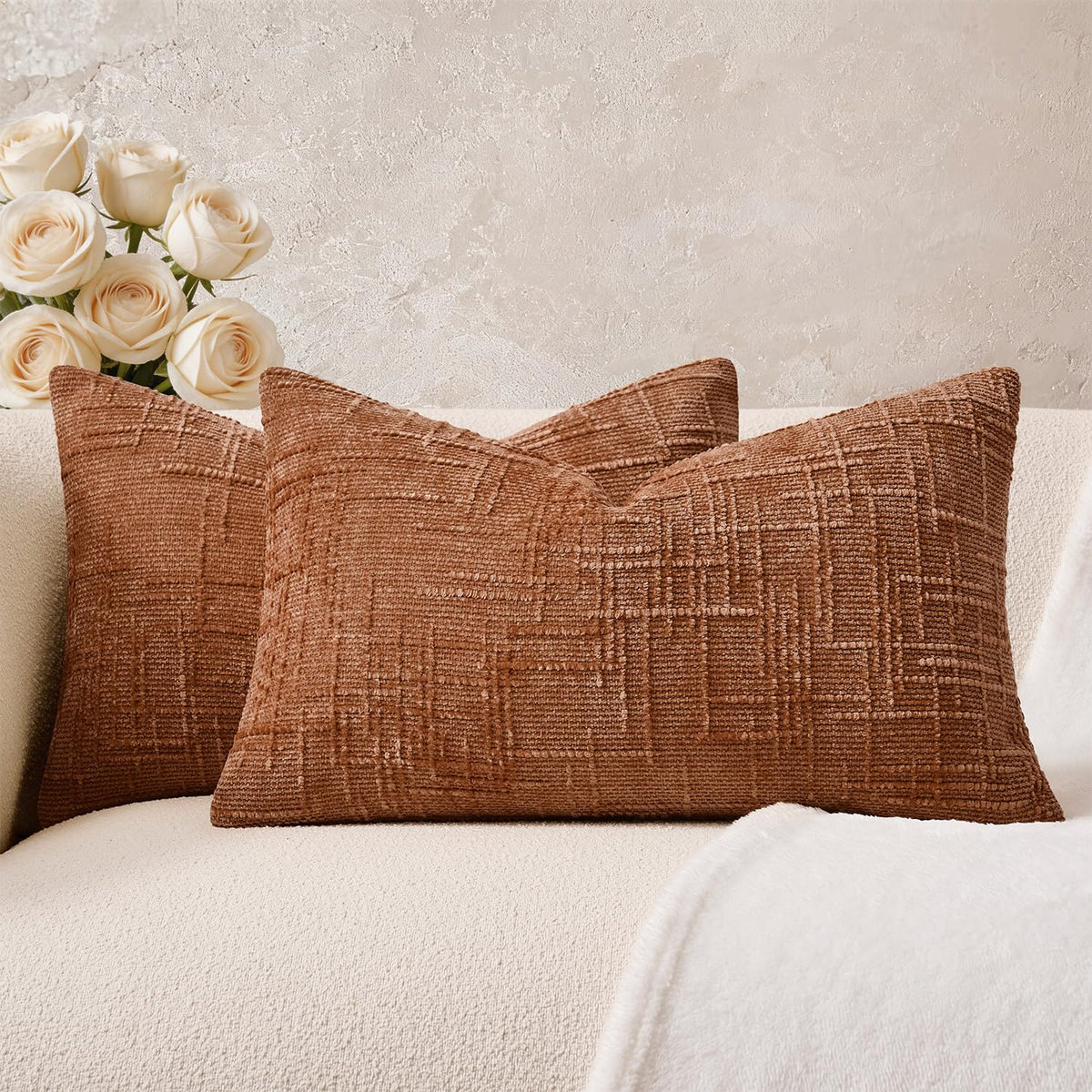 Throw Pillow Covers Mustard Yellow Set of 2 18x18 Inch Pillow Covers, Soft Fall Chenille Neutral Decorative Covers for Couch Sofa Bed Living Room, Home Modern Farmhouse Boho Decor