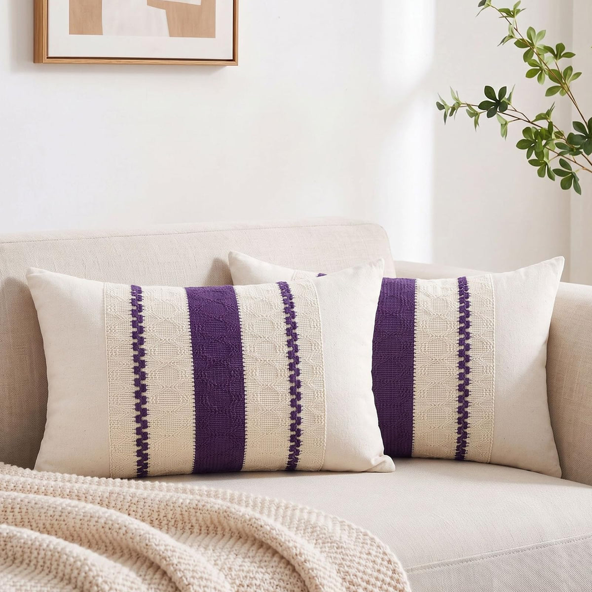 Fancy Homi Set of 2 Boho Olive Green Decorative Throw Pillow Cover 18x18 Inch for Couch Bed Sofa, Aesthetic Modern Organic Farmhouse Home Decor, Soft Cotton Cute Accent Macrame Woven Cushion Case