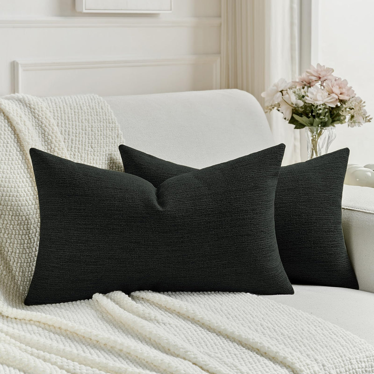 FUTEI Pack of 2 Faux Linen Throw Pillow Covers 18x18 Inch,Light Grey