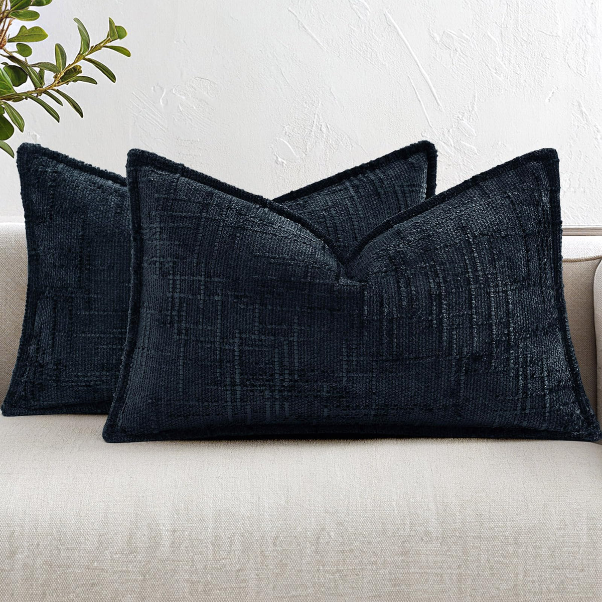 decorUhome Chenille Decorative Throw Pillow Covers 12x20 Set of 2, Navy