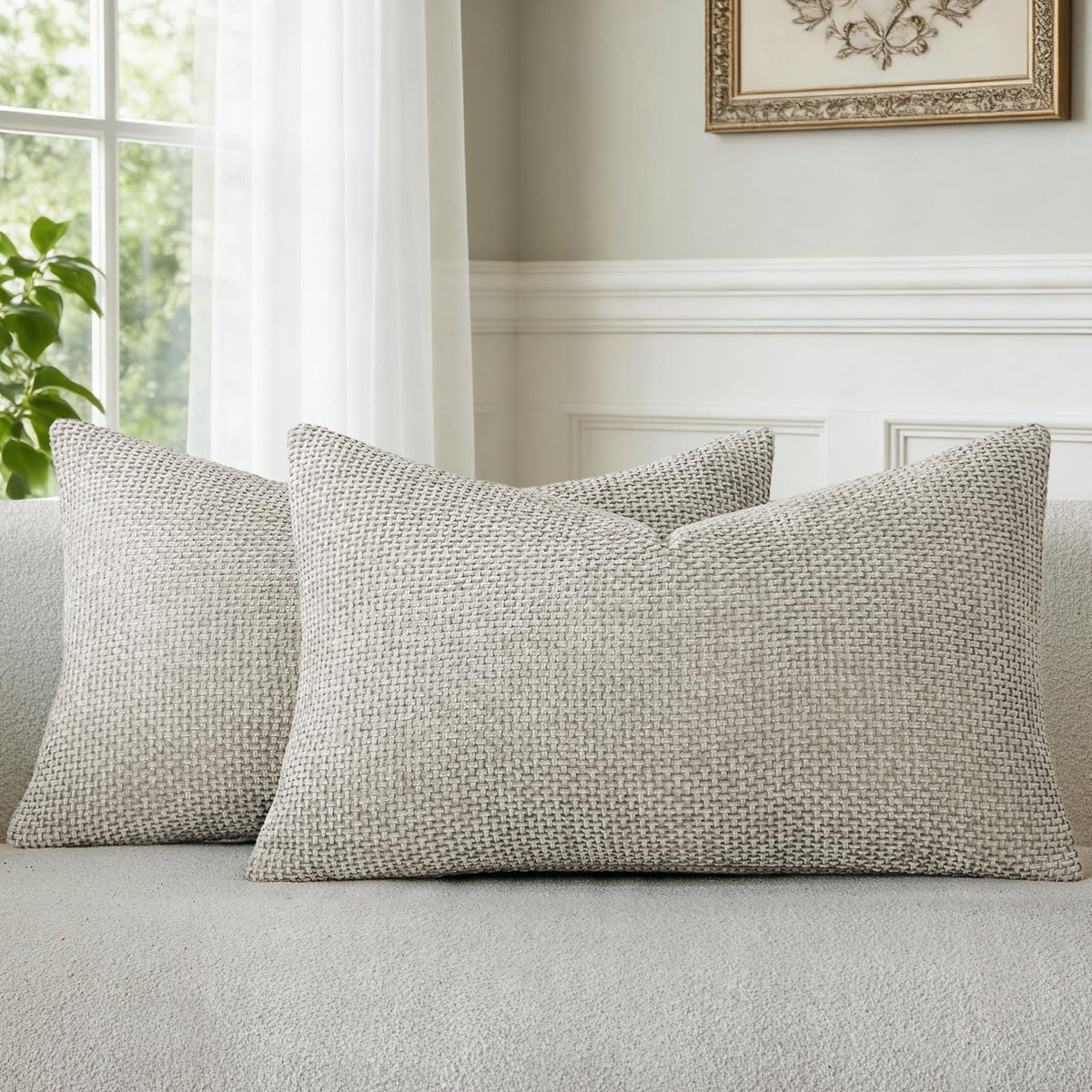 a moment Light Green Chenille Throw Pillow Covers 20x20 Inch Pack of 2 Modern Decorative Throw Pillow Covers Farmhouse Cross Covers Home Decor for Sofa Bedroom Living Room Spring