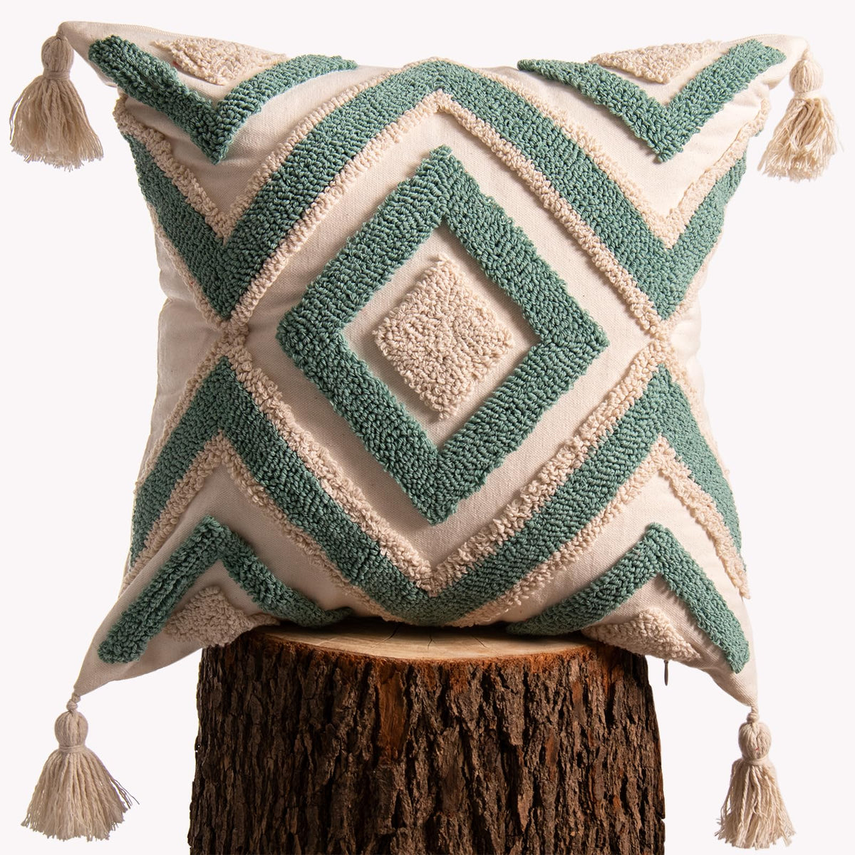 lifein 18x18 Pillow Covers-Throw Pillow Covers Boho Couch Pillows Embroidered Decorative Accent Pillows Mid Century Textured Pillowcases for Couch Sofa Living Room Bed (Olive Green and Cream)