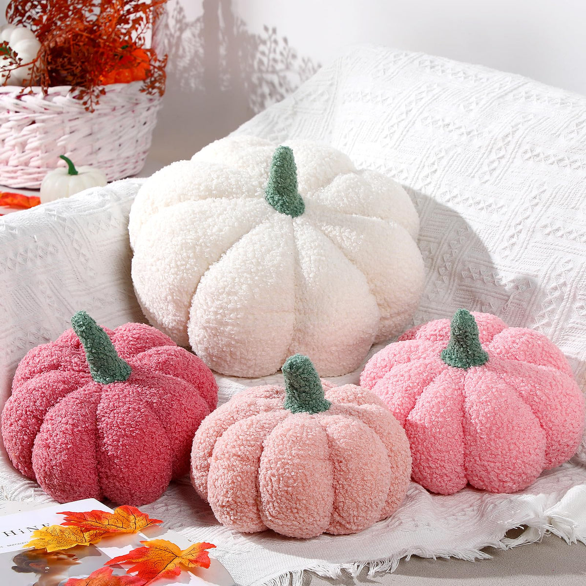 Kajaia 4 Pcs Pumpkin Pillow Fall Decor Thanksgiving, Vintage Color