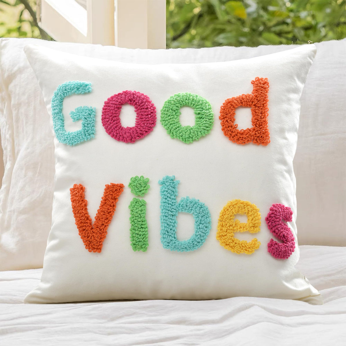 Boho Sofa Throw Pillow Covers – Exquisitely Crafted with Hand-Finished Tuft with Thick Cotton Tassel Details – Soft & Stylish Moroccan Decorative, 18x18inch (Spring Ruched)