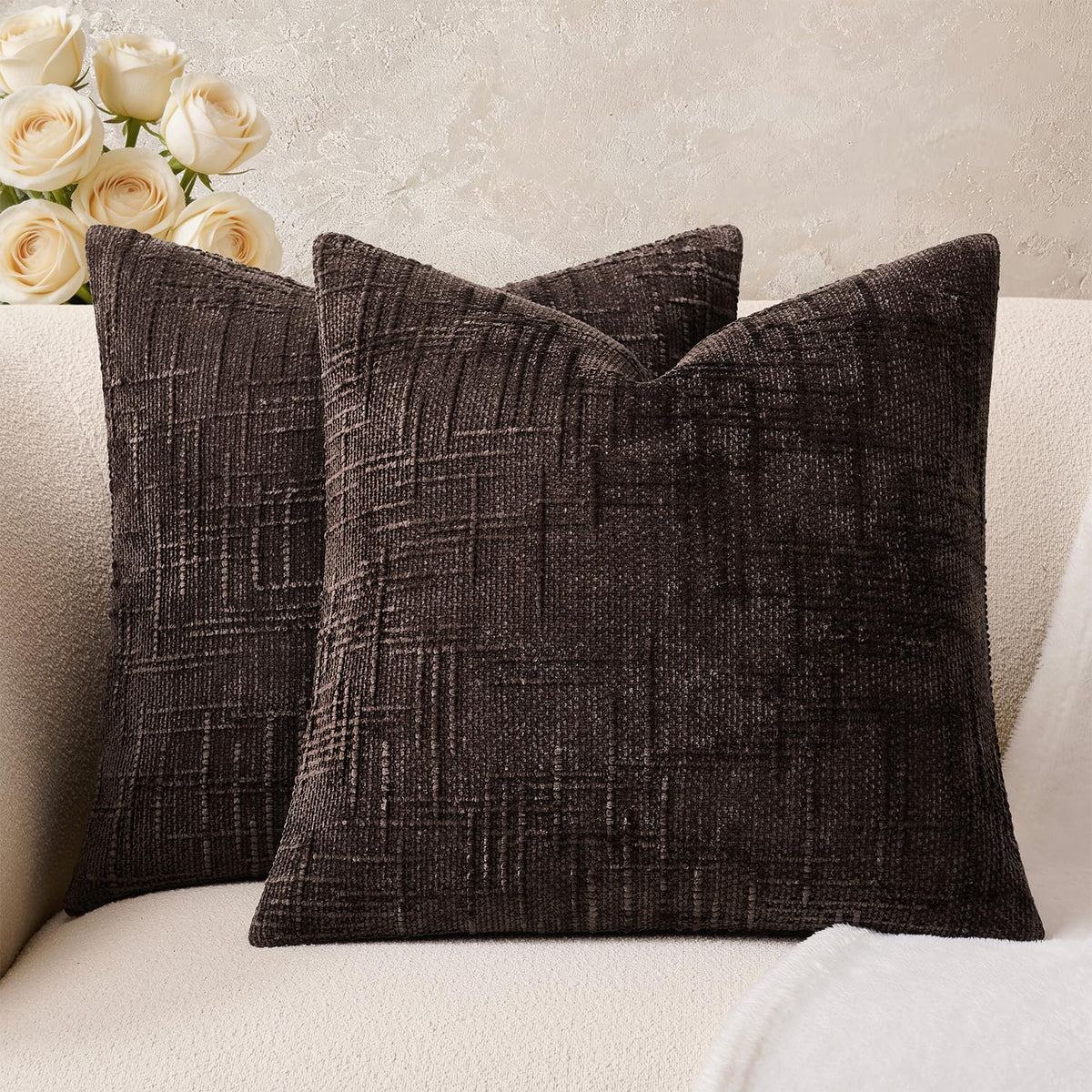 Throw Pillow Covers Mustard Yellow Set of 2 18x18 Inch Pillow Covers, Soft Fall Chenille Neutral Decorative Covers for Couch Sofa Bed Living Room, Home Modern Farmhouse Boho Decor