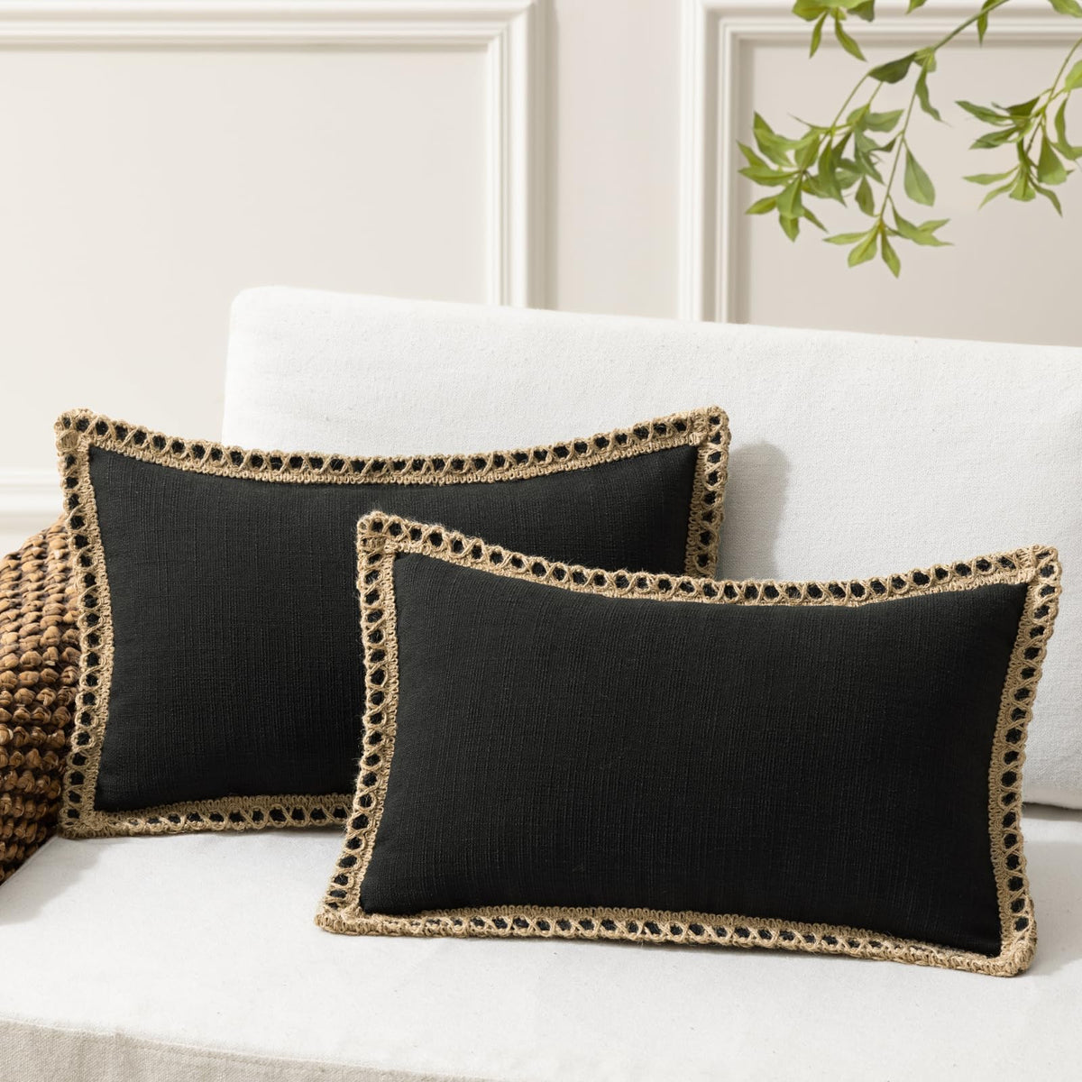 Phantoscope Pack of 2 Coastal Aqua Pillow Covers 18x18, Textured Polyester with Rope Trim, Fade Resistant Vintage Turquoise Blue Decorative Cushion Cases, Hidden Zipper, Farmhouse Boho Beach Decor
