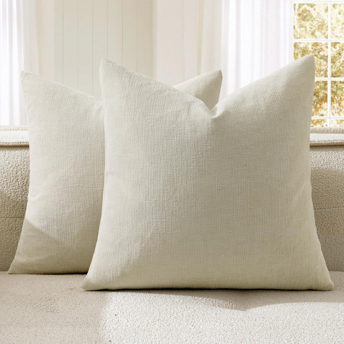 MIULEE Blush Pink Chenille Couch Throw Pillow Covers, 18x18
