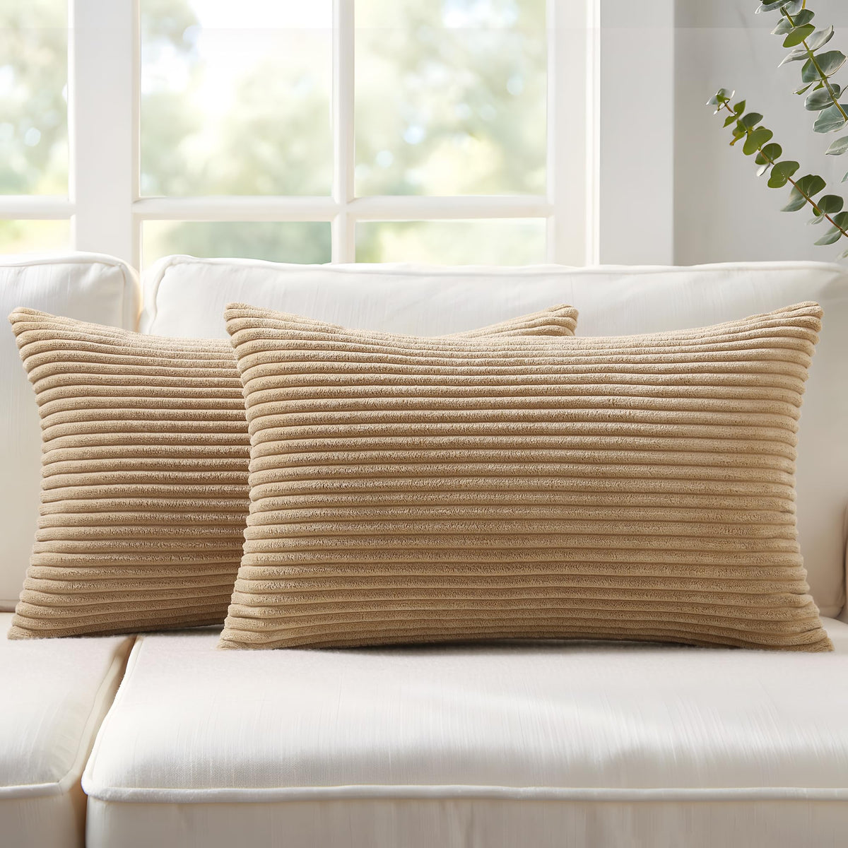 Mecatny Corduroy Fall Throw Pillow Covers 18x18 Set of 2 Cream White