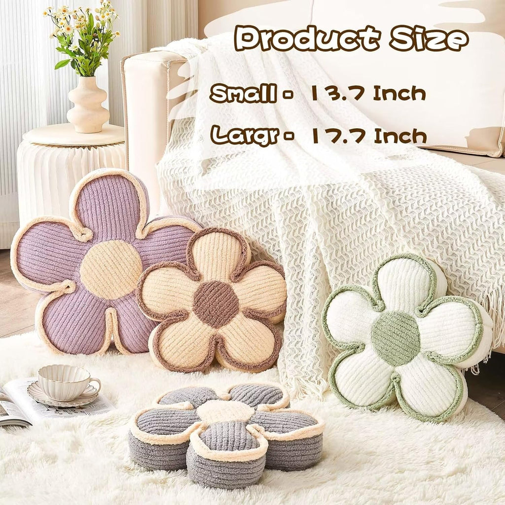 Kcvvcr Flower Pillow, Soft Shaped Floor Cushion, Decorative Throw Pillow, Seating Cushion, Plush Room Decor Pillows for Sofa Couch Bed (13.7 Inch, Ivory)