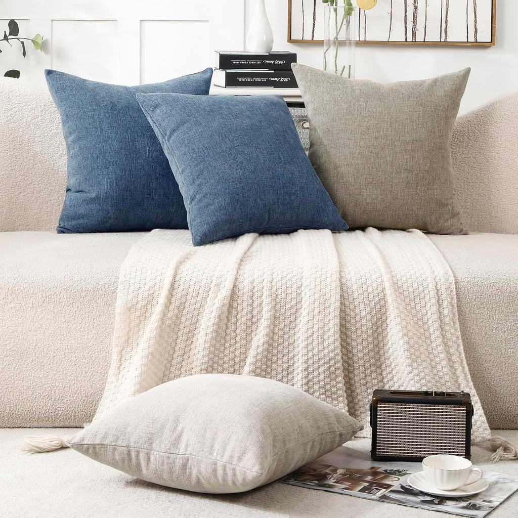 Jepeak Decorative Chenille Throw Pillow Covers, 18x18 Pack of 2 Steel Blue