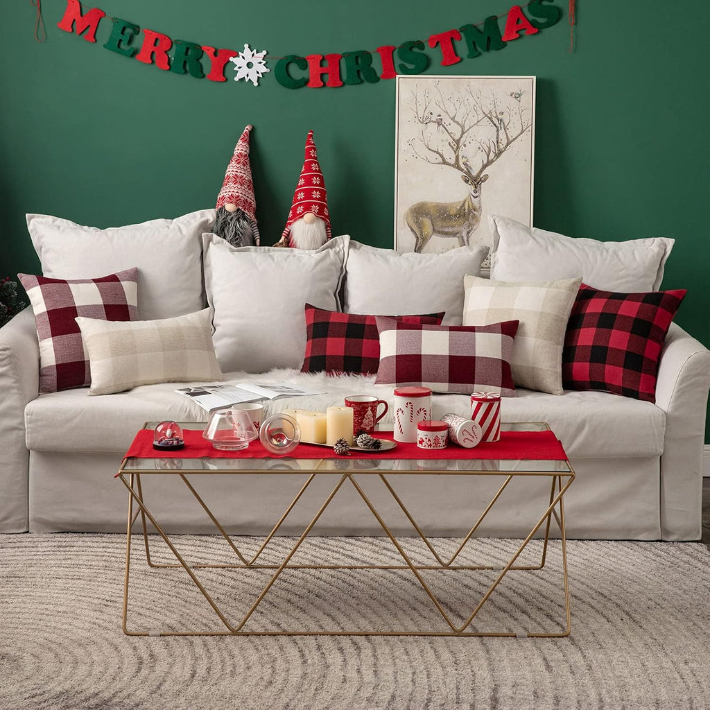 MIULEE Christmas Plaid Pillow Covers 18x18 White and Red Pack of 2
