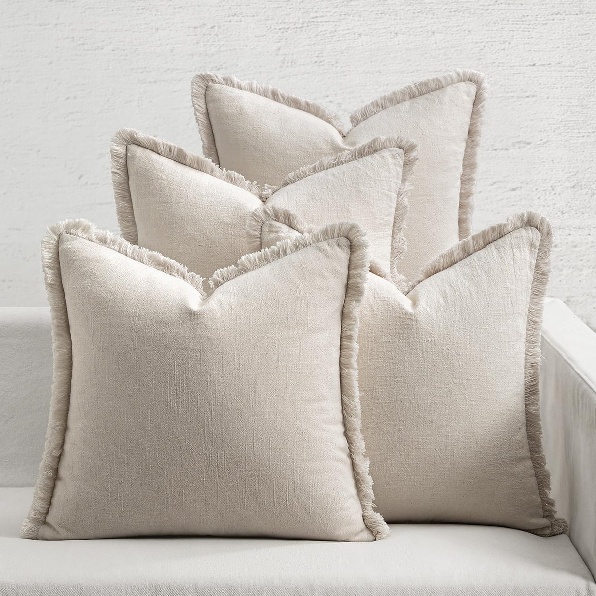 MIULEE Fall Linen Fringe Pillow Covers Set of 4 18x18 Beige/Brown/Green