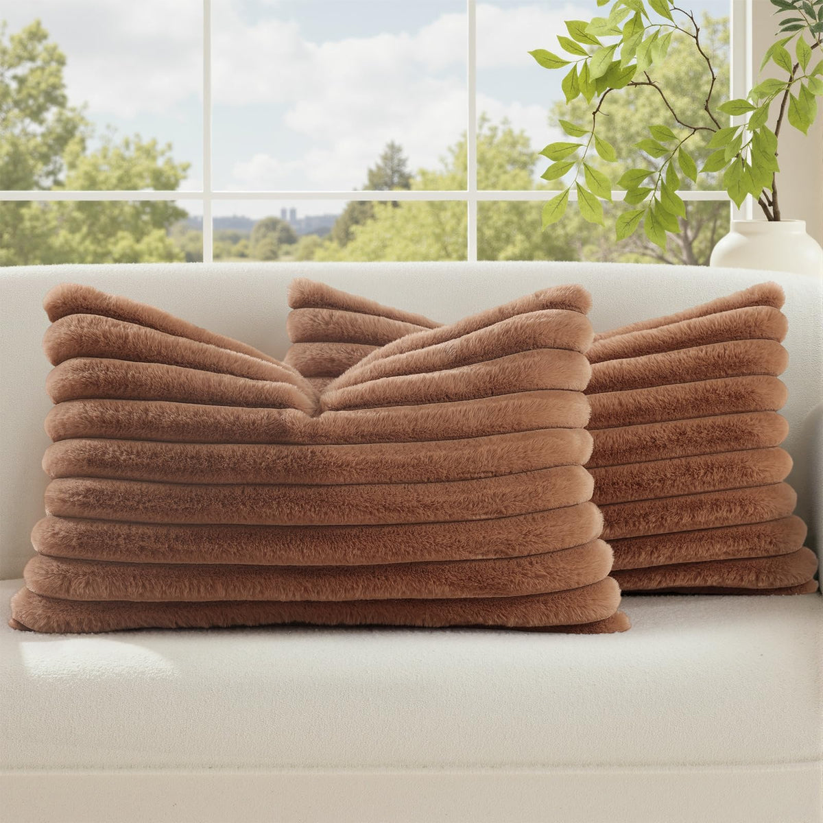 decorUhome Fall Faux Fur Throw Pillow Covers 18x18 Set of 2 Grey Blue