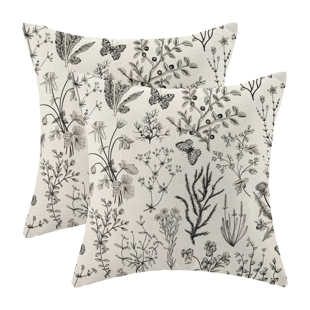 AEIOAE Spring Pillow Covers 18x18 Inch Set of 2,Blue Teal Wild Flower Plant Throw Pillows Case,Seasonal Floral Outdoor Decorative Square Linen Farmhouse Decor Cushion Covers for Home Sofa Bed Couch