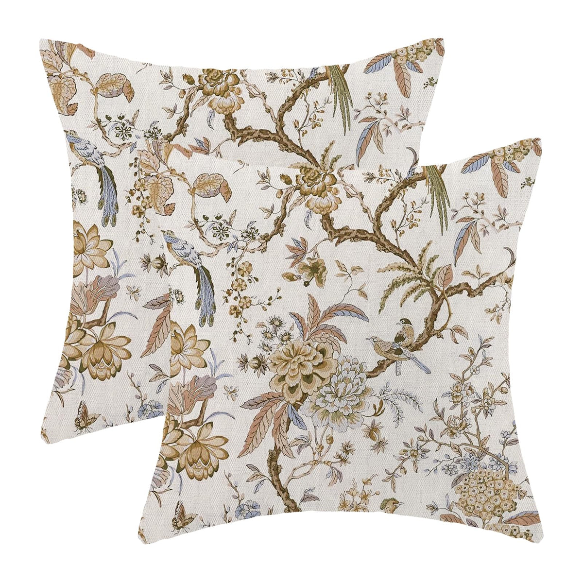 CXMEIFLY Spring Floral Birds Pillow Covers 22 x 22 Inch Set of 2 for Chinoiserie Flowers Decor Throw Pillows Blue and White Plant Outdoor Decorative Cushion Cases for Couch Bed Decorations