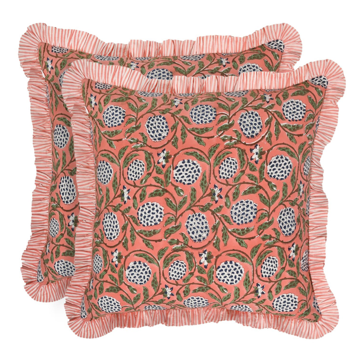 Ridhi Goldenrod Yellow Block Print Ruffle Pillow Covers 18x18 Inch Set of 2