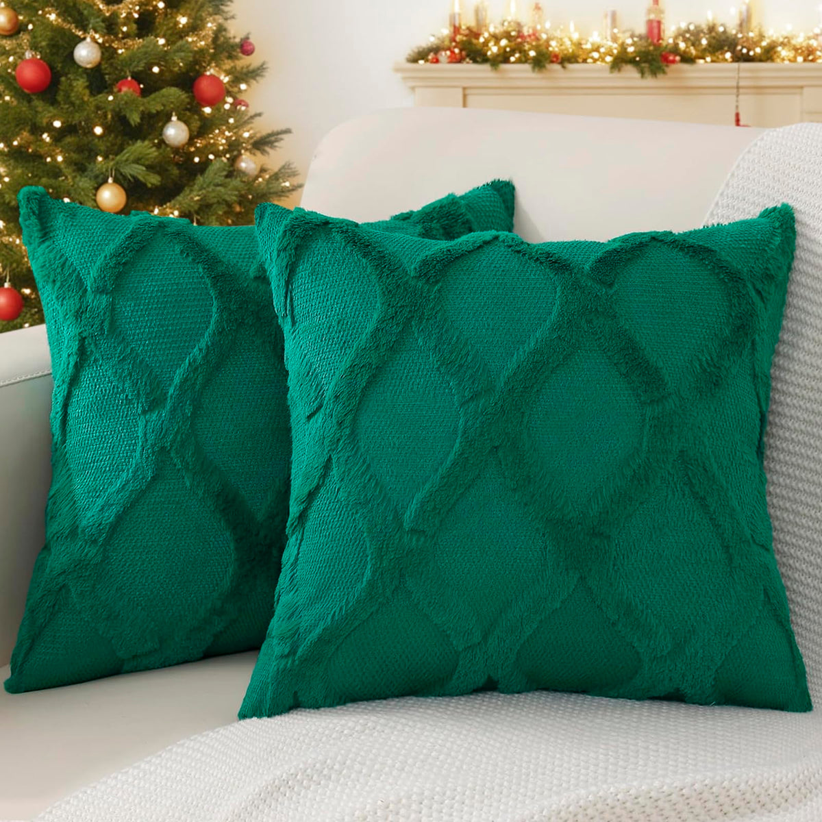 decorUhome Fall Throw Pillow Covers 18x18 Inch Set of 2, Soft Plush Faux Fur Wool Rust Couch Pillow Covers, Decorative Neutral Pillow Cases for Bed Sofa Living Room Home Decor