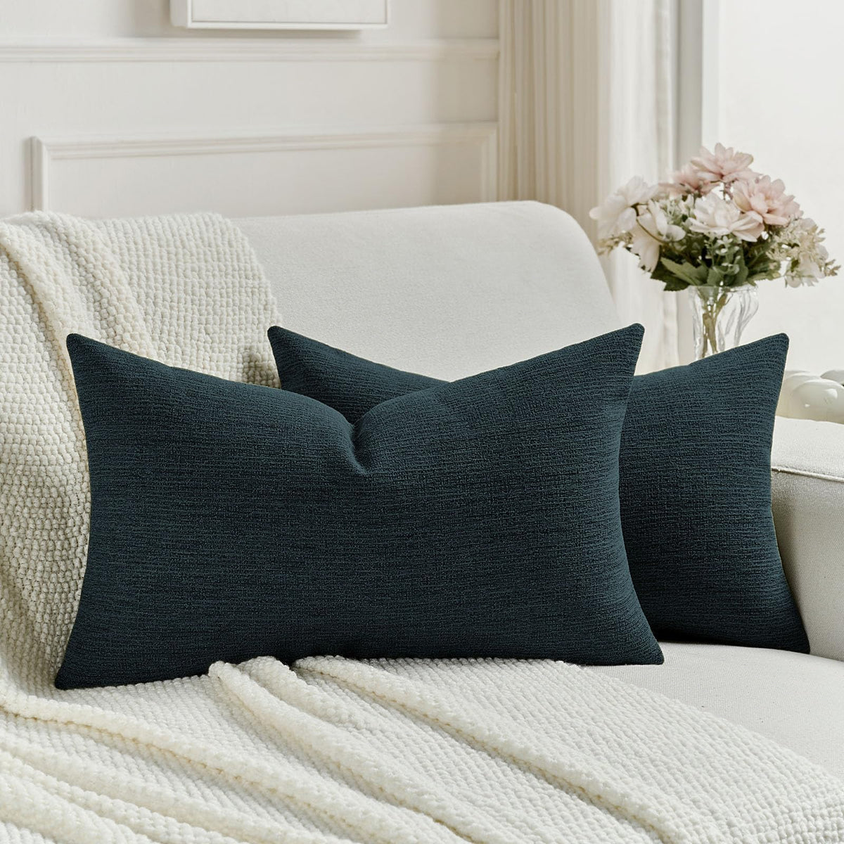 FUTEI Pack of 2 Faux Linen Throw Pillow Covers 18x18 Inch,Light Grey