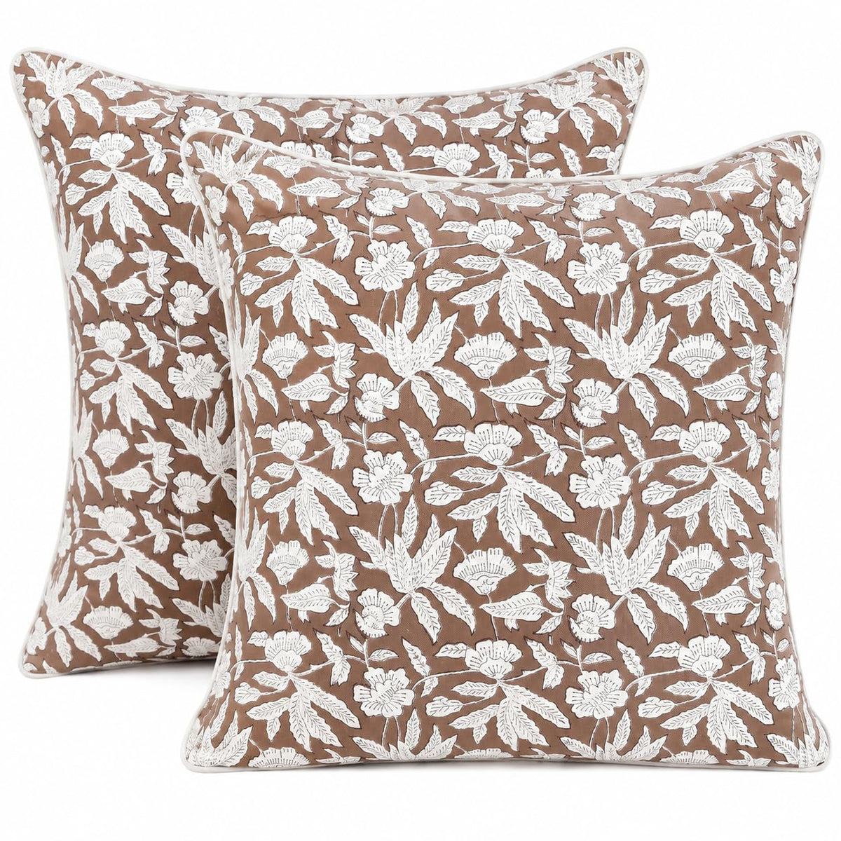 Ridhi Asparagus Green Block Print Cotton Pillow Cover 16x16 Inch Set of 2