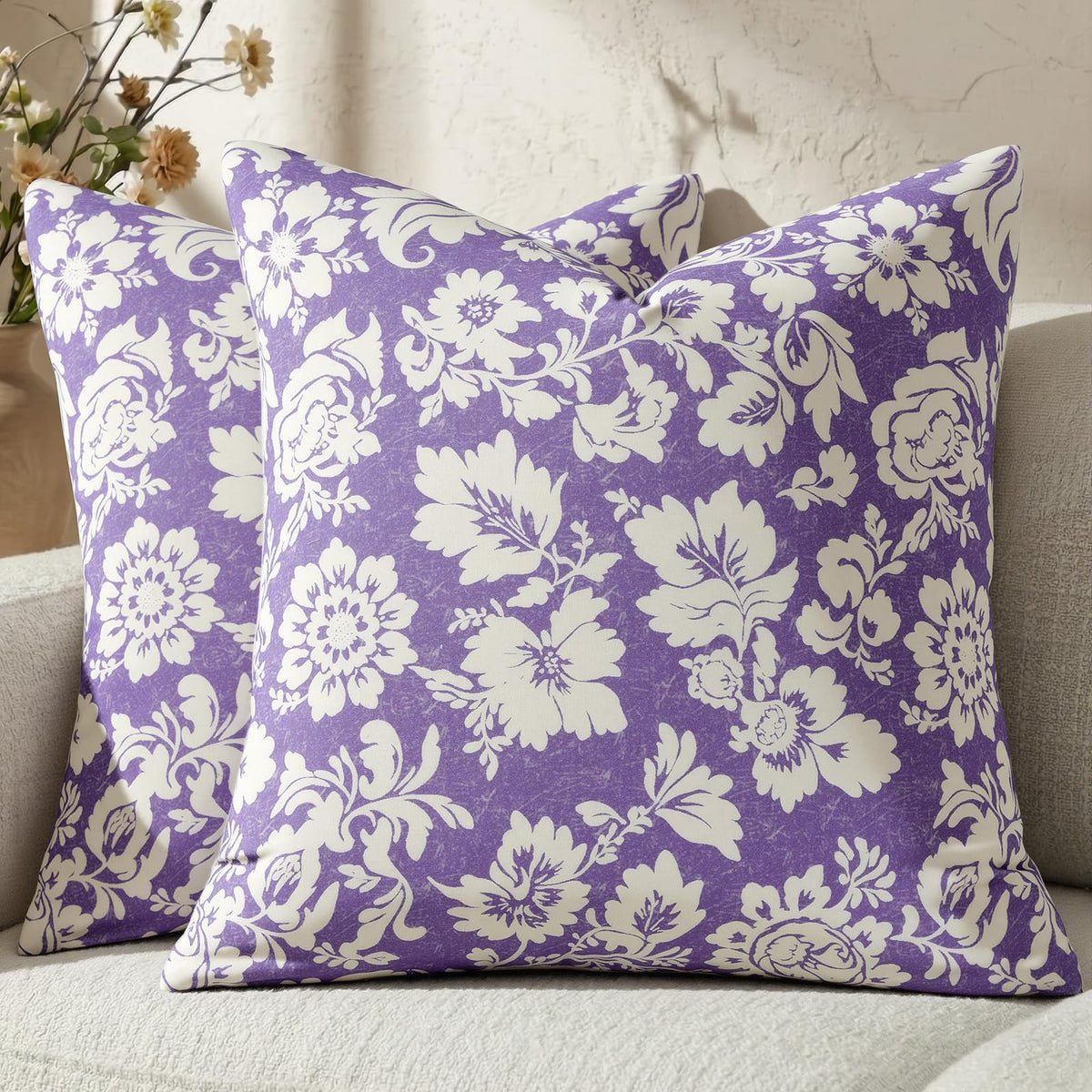 Cotton Navy Blue 18x18 Floral Decorative Sofa Couch Throw Pillow Covers