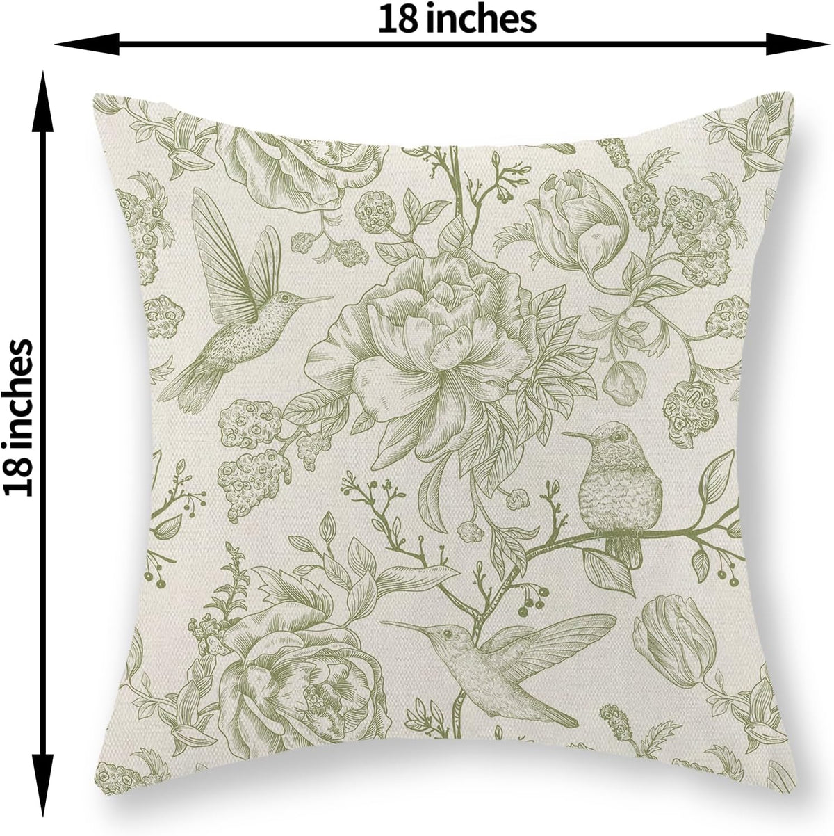 Sage Green Pillow Covers 18x18 Set of 2 Light Green Chinoiserie Bird Floral Throw Pillows Outdoor Decor Vintage Hummingbird Flower Pillow Cases Linen Decorative Cushion Cover for Couch Sofa