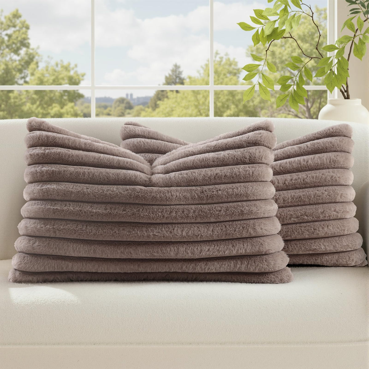 decorUhome Fall Faux Fur Throw Pillow Covers 18x18 Set of 2 Grey Blue