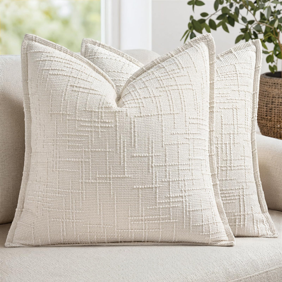 MIULEE Slubby Textured Decorative Throw Pillow Covers Beige 18x18