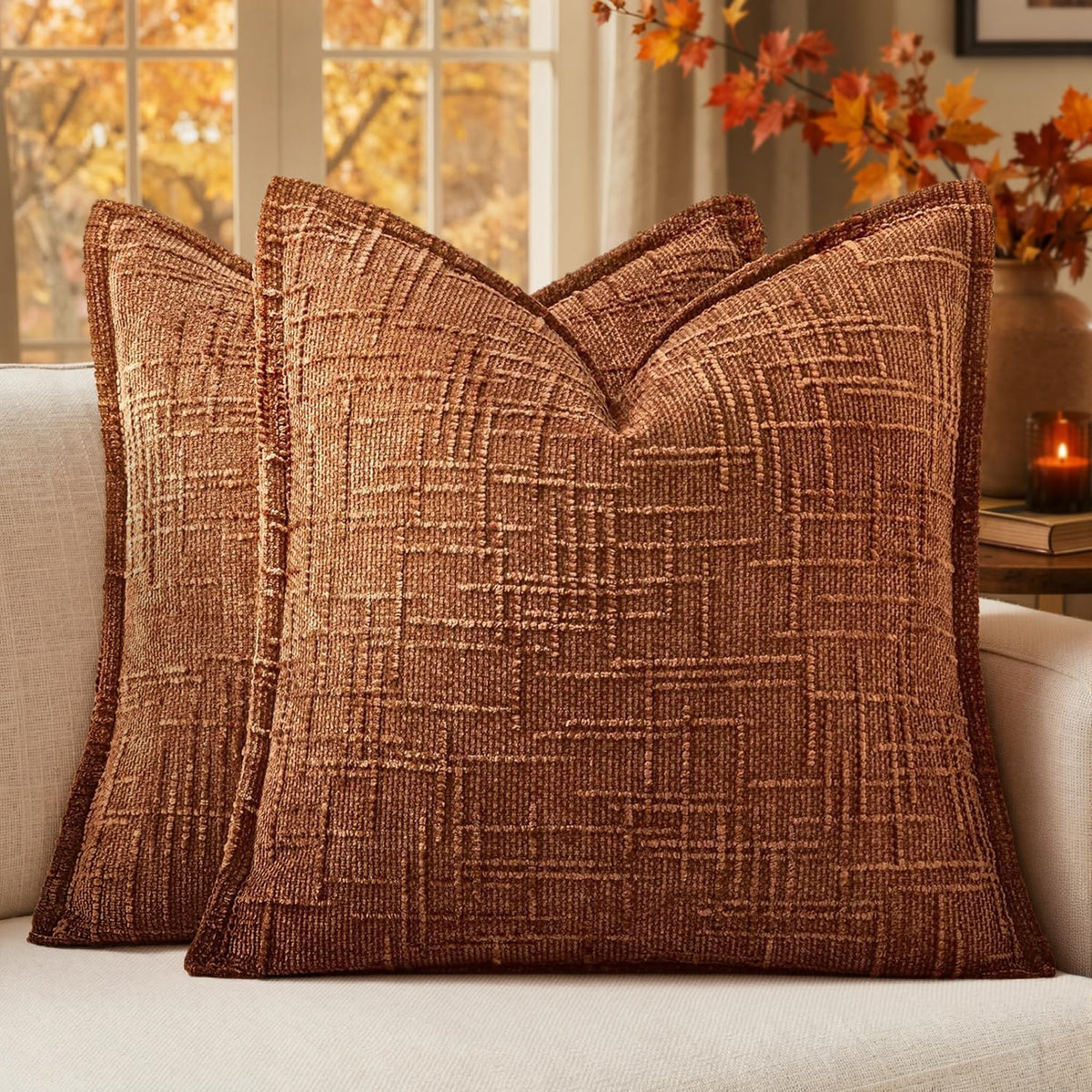 MIULEE Slubby Textured Decorative Throw Pillow Covers Beige 18x18