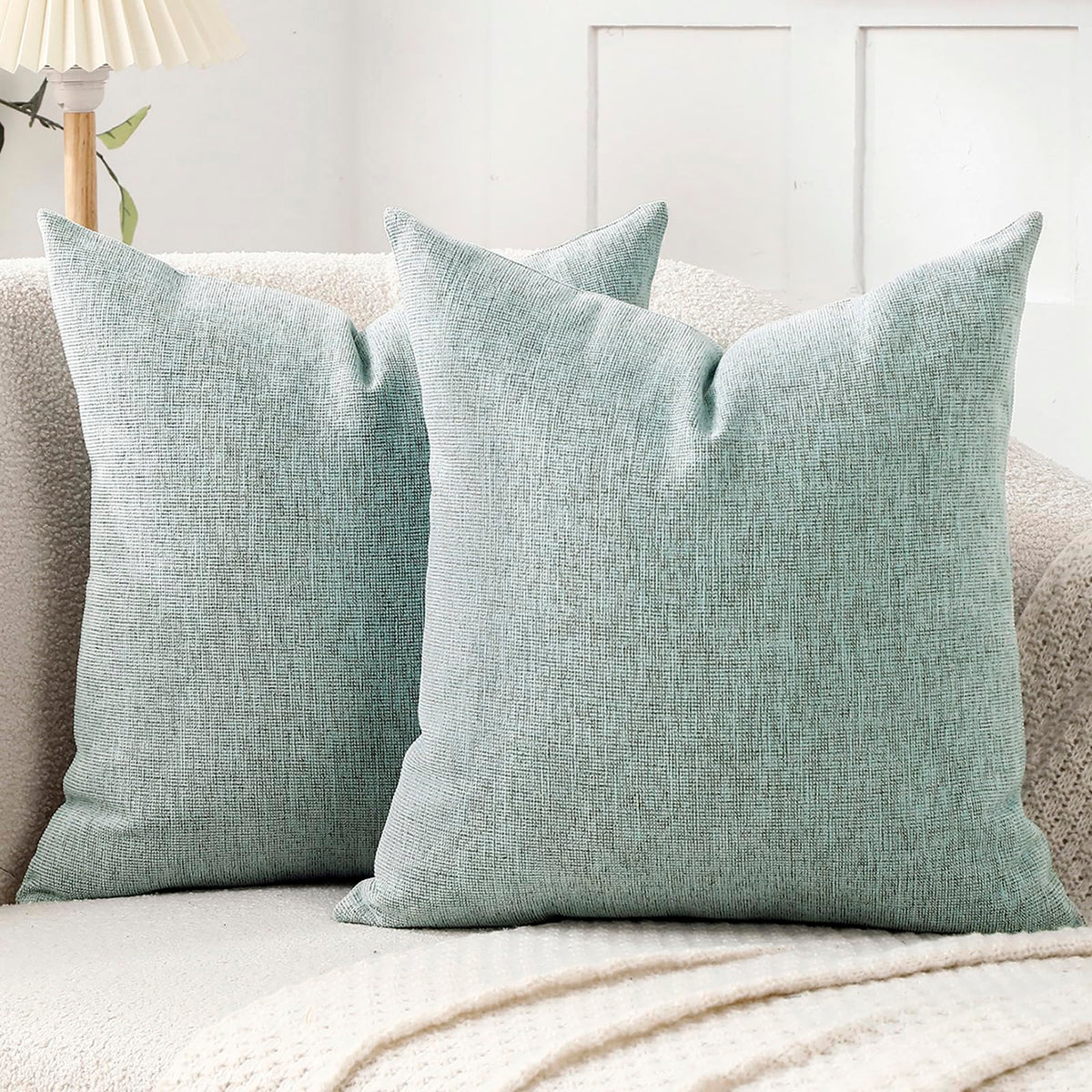 Jepeak Decorative Chenille Throw Pillow Covers, 18x18 Pack of 2 Steel Blue