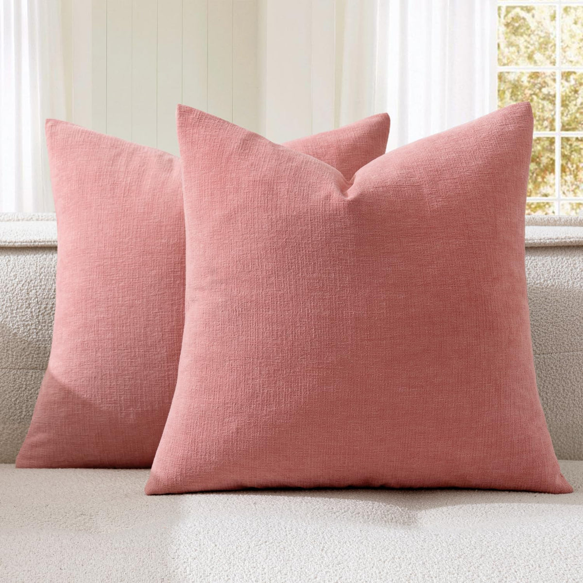 MIULEE Blush Pink Chenille Couch Throw Pillow Covers, 18x18