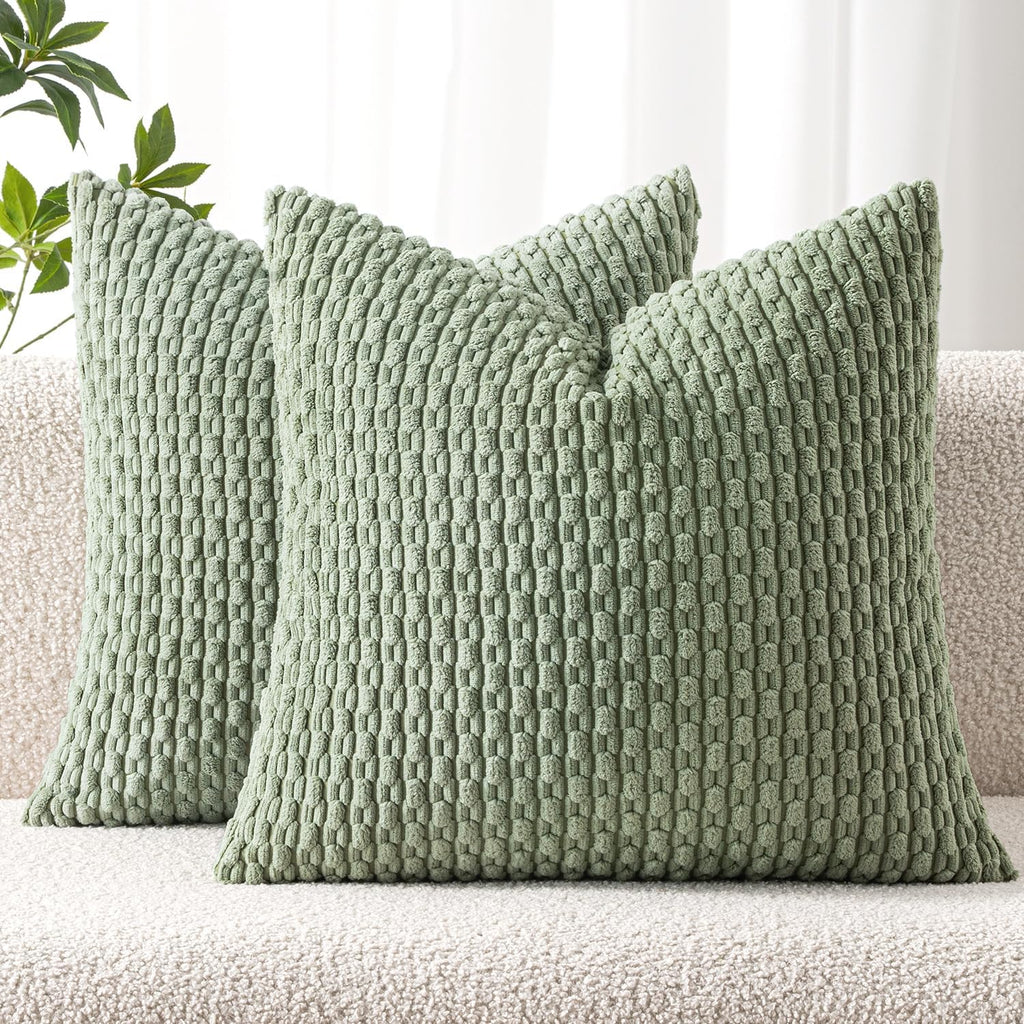 MIULEE Decorative Throw Pillow Covers 20x20 Sage Green Textured Corduroy