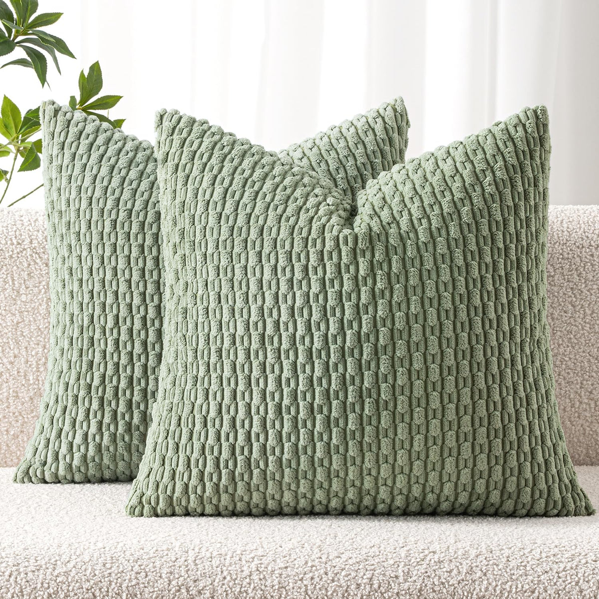 MIULEE Decorative Throw Pillow Covers 20x20 Sage Green Textured Corduroy