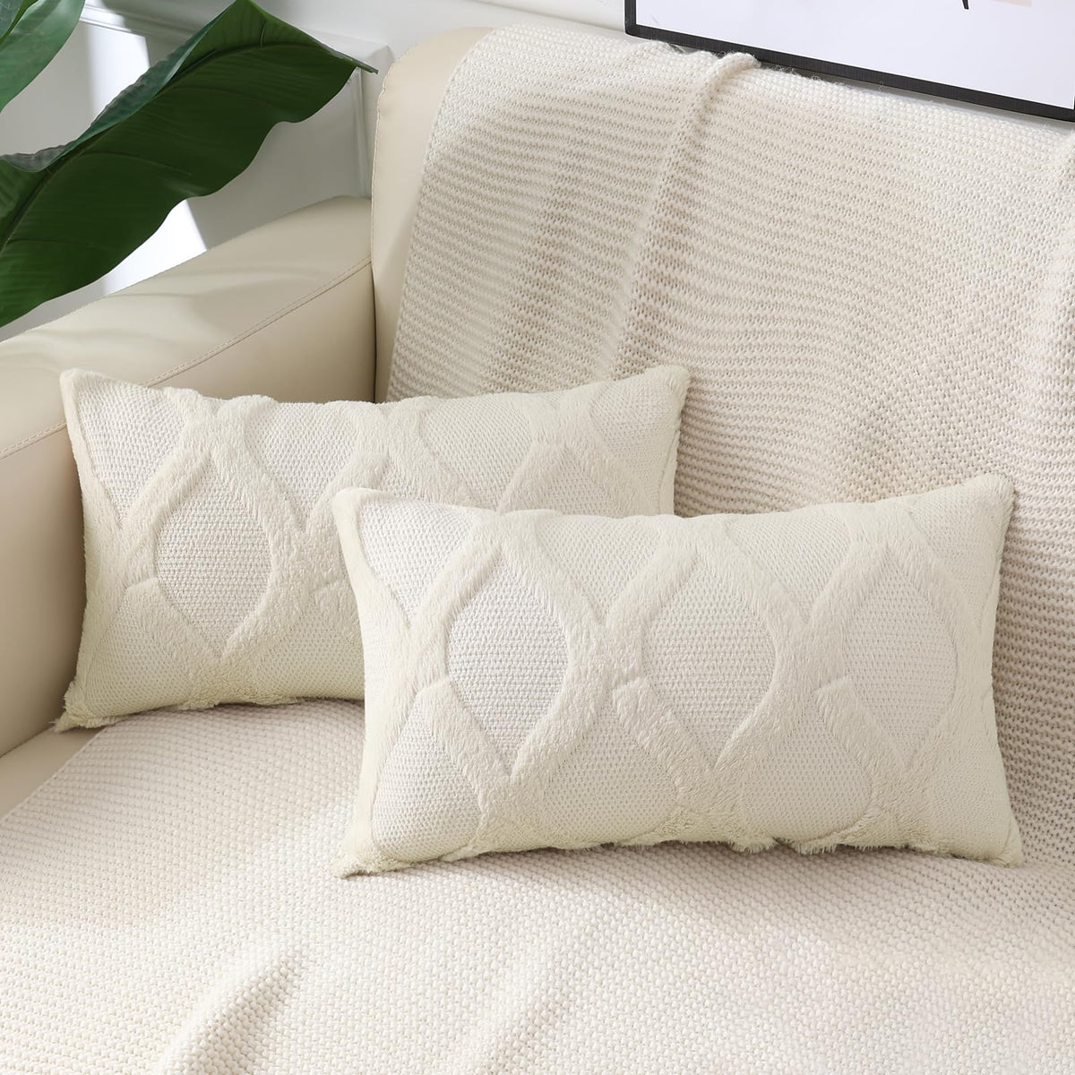 decorUhome Fall Throw Pillow Covers 18x18 Inch Set of 2, Soft Plush Faux Fur Wool Rust Couch Pillow Covers, Decorative Neutral Pillow Cases for Bed Sofa Living Room Home Decor