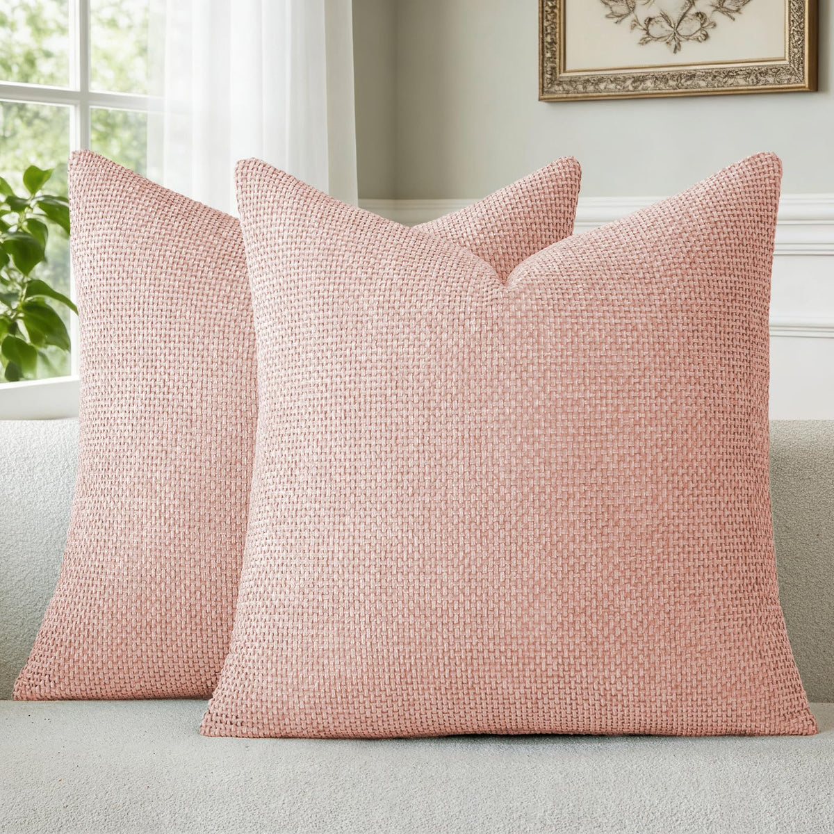 a moment Grey-Beige Chenille Throw Pillow Covers 16x16 Inch Pack of 2 Modern Decorative Throw Pillow Cases Farmhouse Cross Throw Pillowcases Home Decor for Sofa Bedroom Living Room