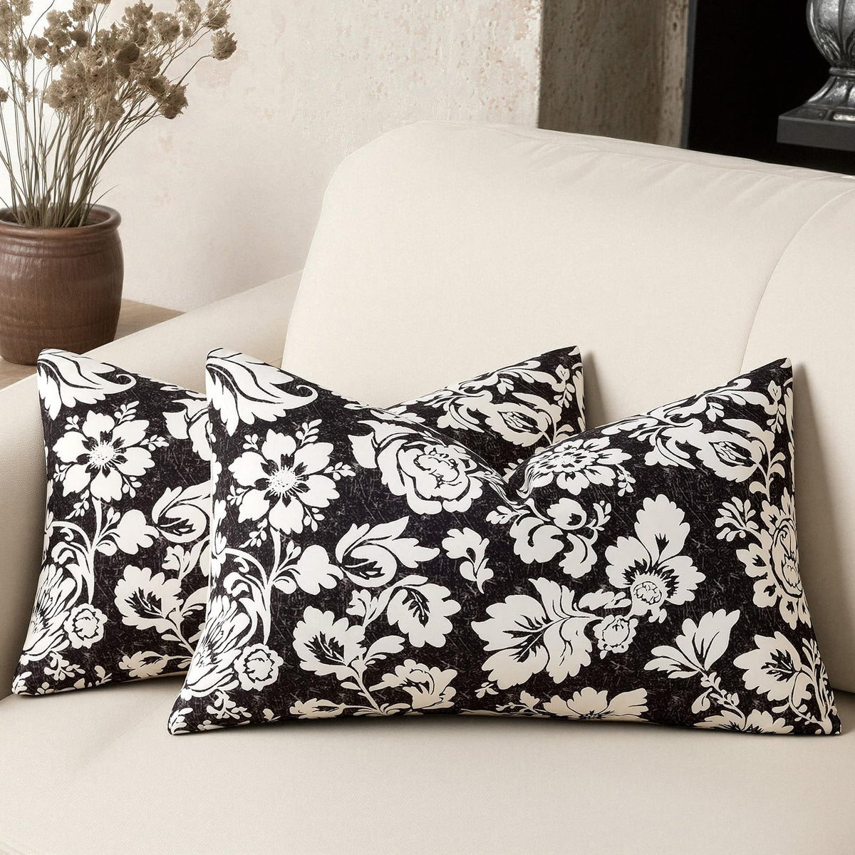 Cotton Navy Blue 18x18 Floral Decorative Sofa Couch Throw Pillow Covers