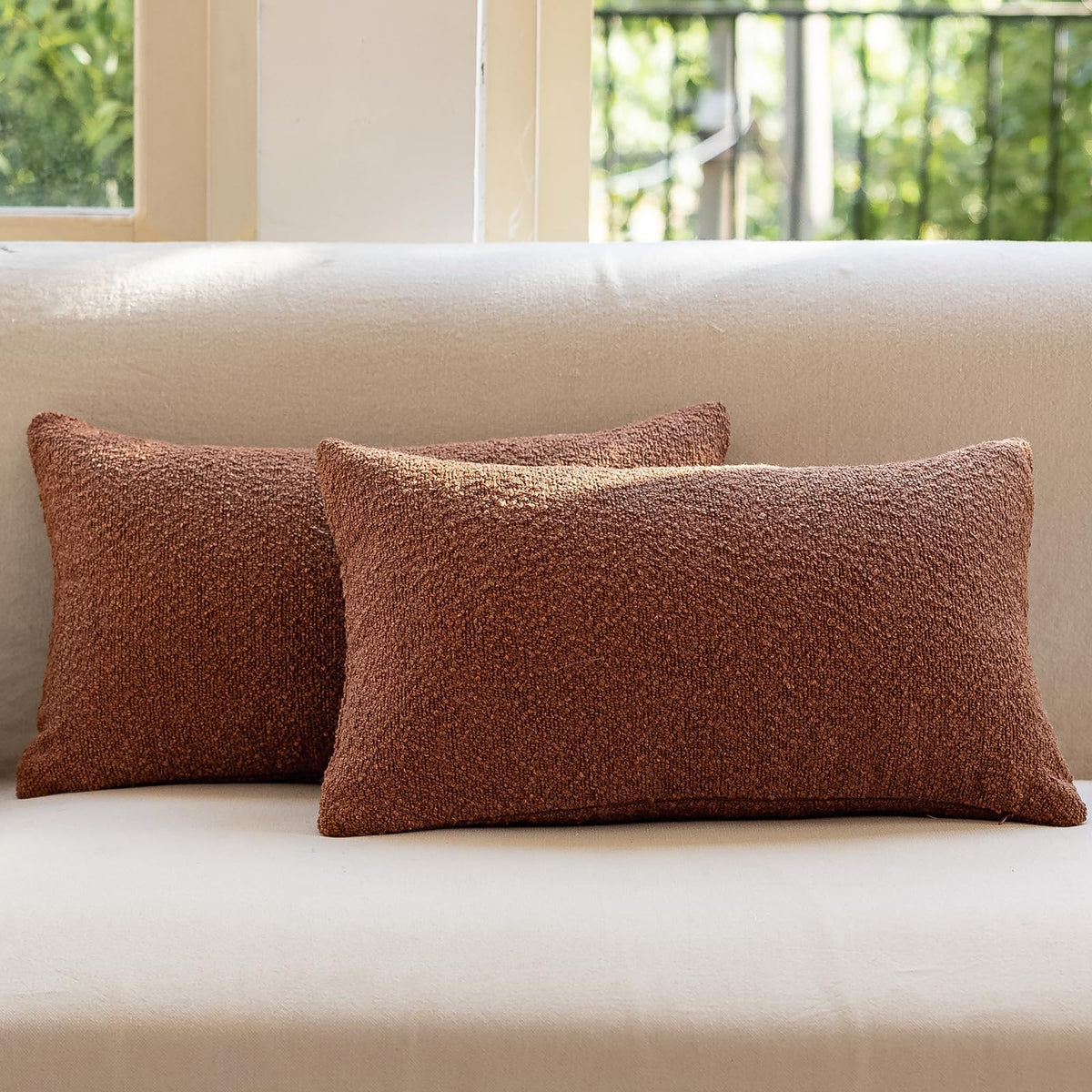 GEEORY Decorative Throw Pillow Covers 18x18 Inch Pack of 2,Textured Boucle Neutral Cushion Cases for Bed Couch Sofa, Accent Mordern Farmhouse & Minimalist Home Decor (Olive Green) GE05-18