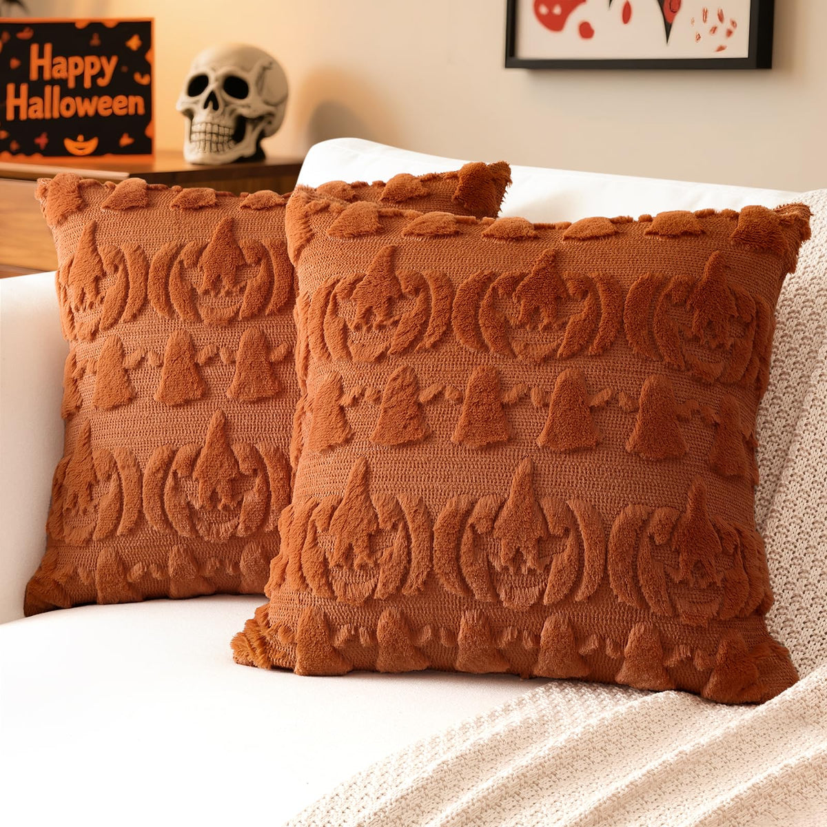 Artscope Maple Leaf Fall Pillow Covers 18 x 18 Set of 2 Decorative Autumn Harvest Holiday Throw Pillow Cases Soft Plush Faux Fur Couch Cushion Case for Farmhouse Sofa Bed Room Home Decor-Rust