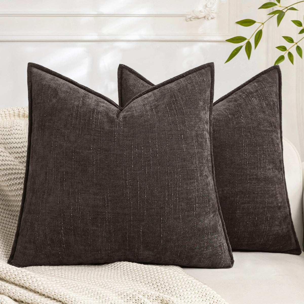 Set of 2 Soft Textured Decorative Throw Pillow Covers 18x18 Inch Cozy Farmhouse Cushion Cover Square Accent Pillow Cases for Bed Couch Sofa Living Room, Taupe Grey