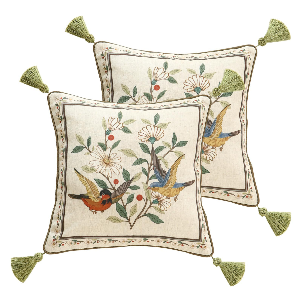 ISAENNE Vintage Elegant Linen Square Throw Pillow Cover,18"x18"-Albano A