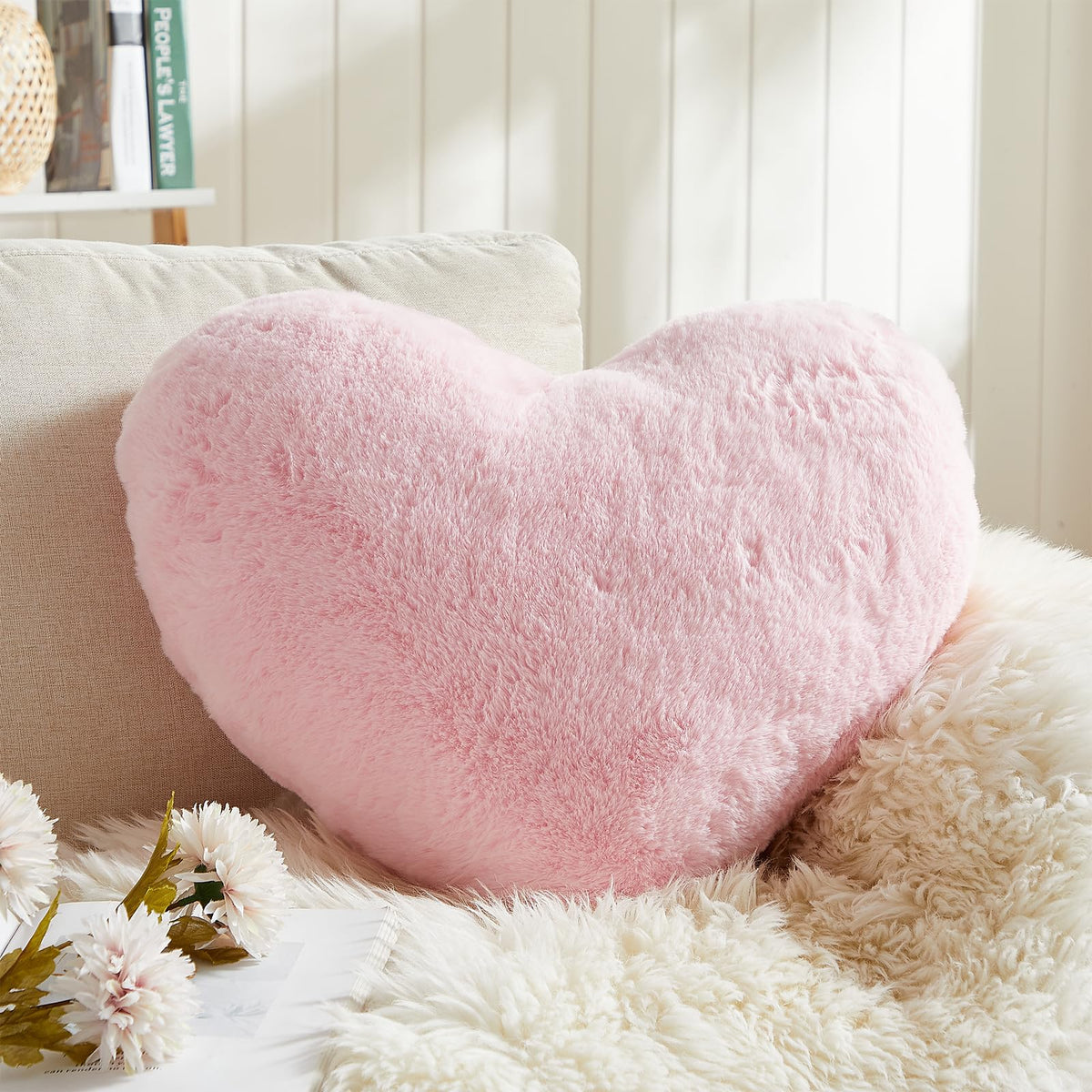 EastTree Heart Pillows, Light Blue Heart Shaped Pillows, Love Throw Pillows Gifts, Ultra Soft Faux Rabbit Fur Small Cute Pillows, Women Girls Kid Room Decor 10x13 Inch