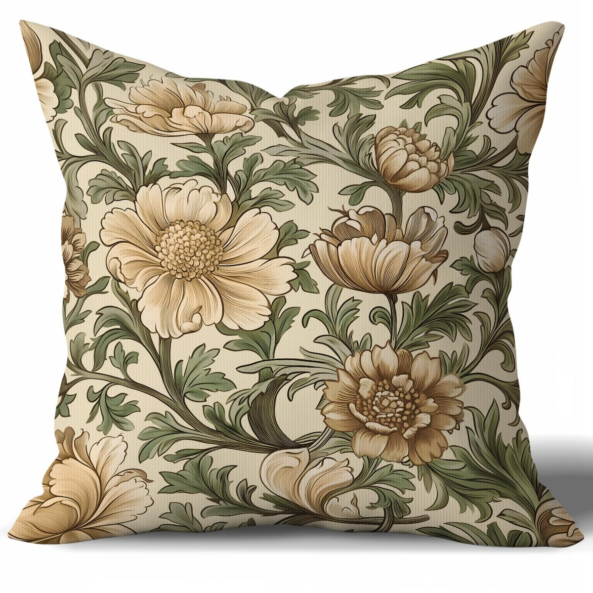 Vintage William Morris Inspired Poppy Floral Throw Pillow Cover 18×18,Olive Green Botanical Cushion Cover,Retro Floral Art Decorative Square Double-Sided Pillowcase for Sofa Bed Farmhouse