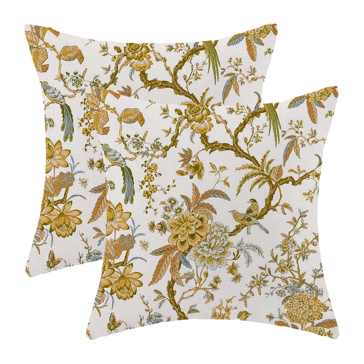 CXMEIFLY Spring Floral Birds Pillow Covers 22 x 22 Inch Set of 2 for Chinoiserie Flowers Decor Throw Pillows Blue and White Plant Outdoor Decorative Cushion Cases for Couch Bed Decorations