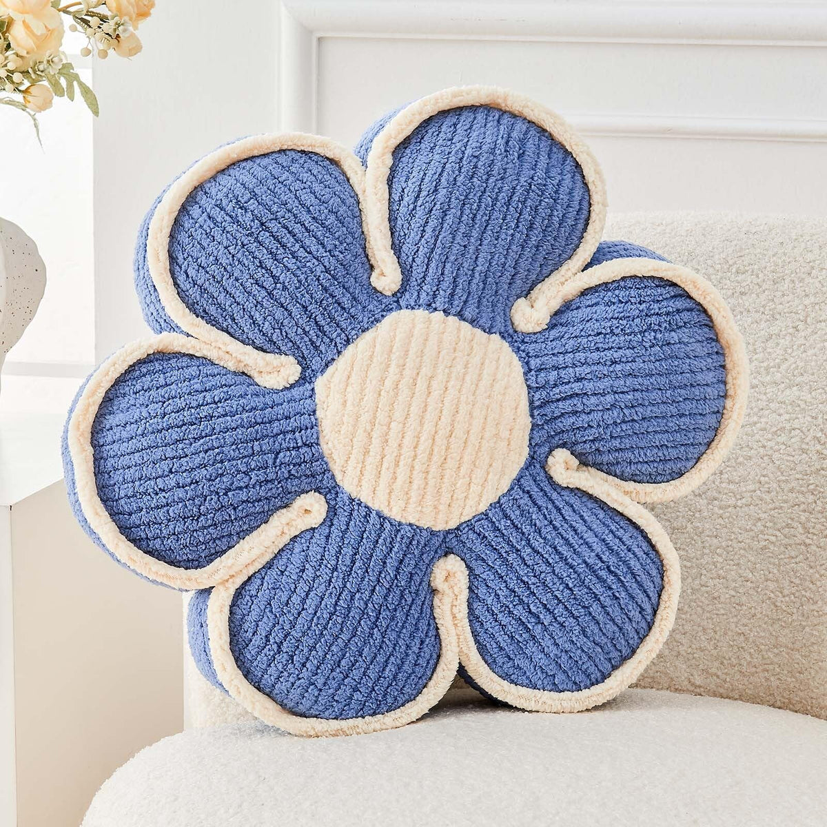 Kcvvcr Flower Pillow, Soft Shaped Floor Cushion, Decorative Throw Pillow, Seating Cushion, Plush Room Decor Pillows for Sofa Couch Bed (13.7 Inch, Ivory)