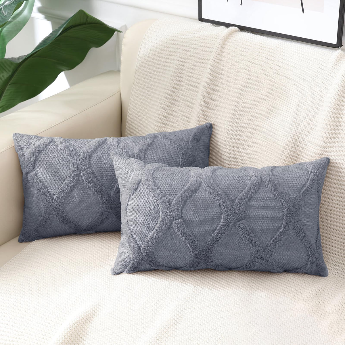 decorUhome Fall Throw Pillow Covers 18x18 Inch Set of 2, Soft Plush Faux Fur Wool Rust Couch Pillow Covers, Decorative Neutral Pillow Cases for Bed Sofa Living Room Home Decor