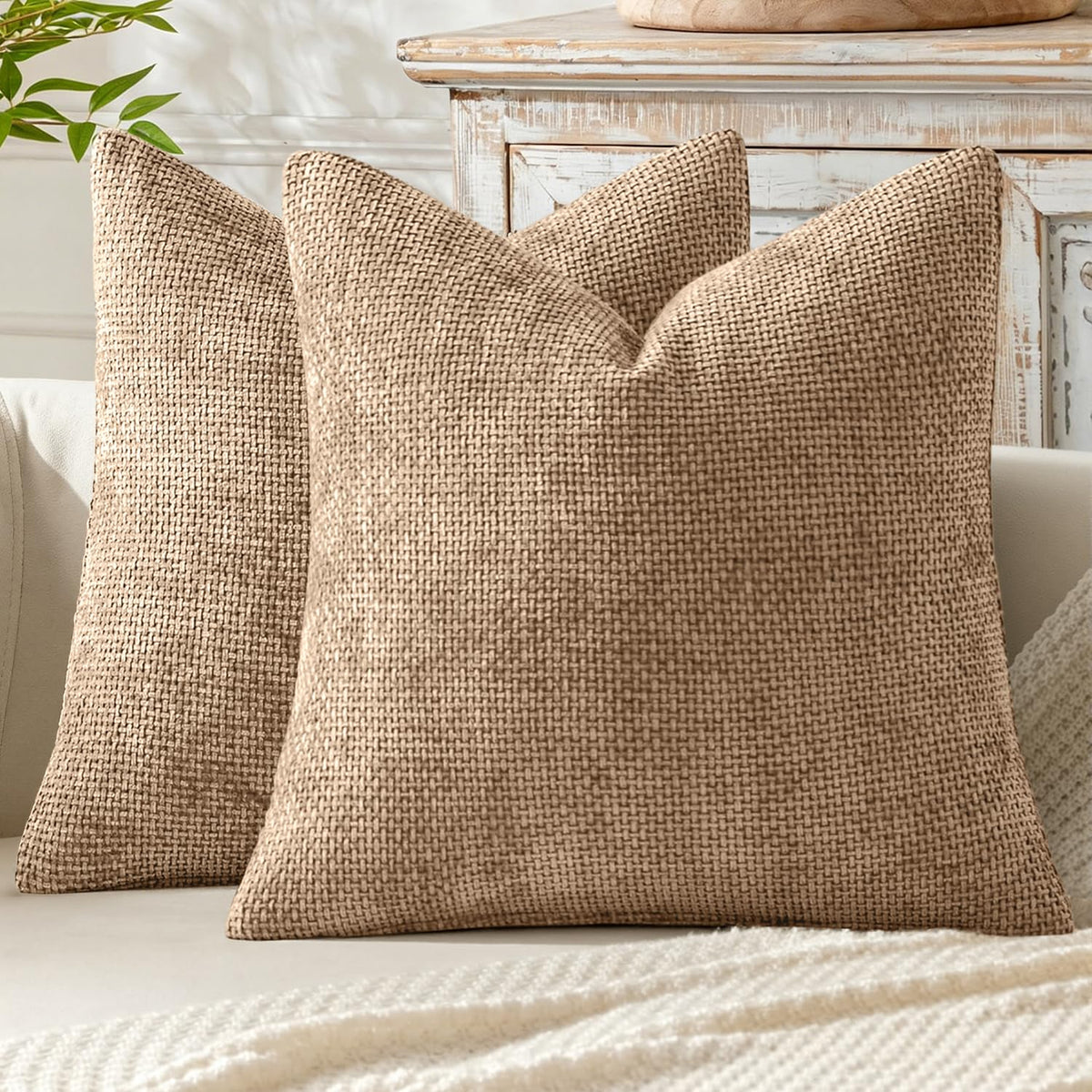 MIULEE Decorative Couch Throw Pillow Covers 20x20 Inch Neutral Beige 2 Pack