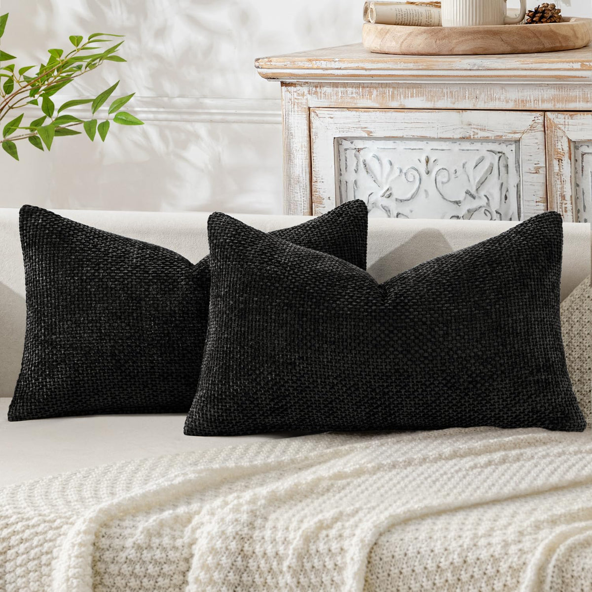 MIULEE Decorative Couch Throw Pillow Covers 20x20 Inch Neutral Beige 2 Pack