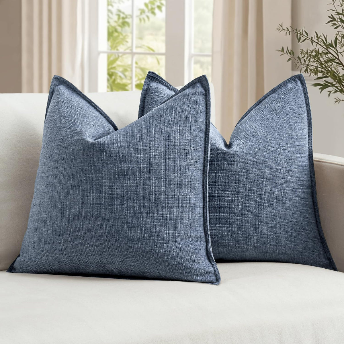 MIULEE Thick Textured Navy Blue Decorative Throw Pillow Covers 18x18 Inch
