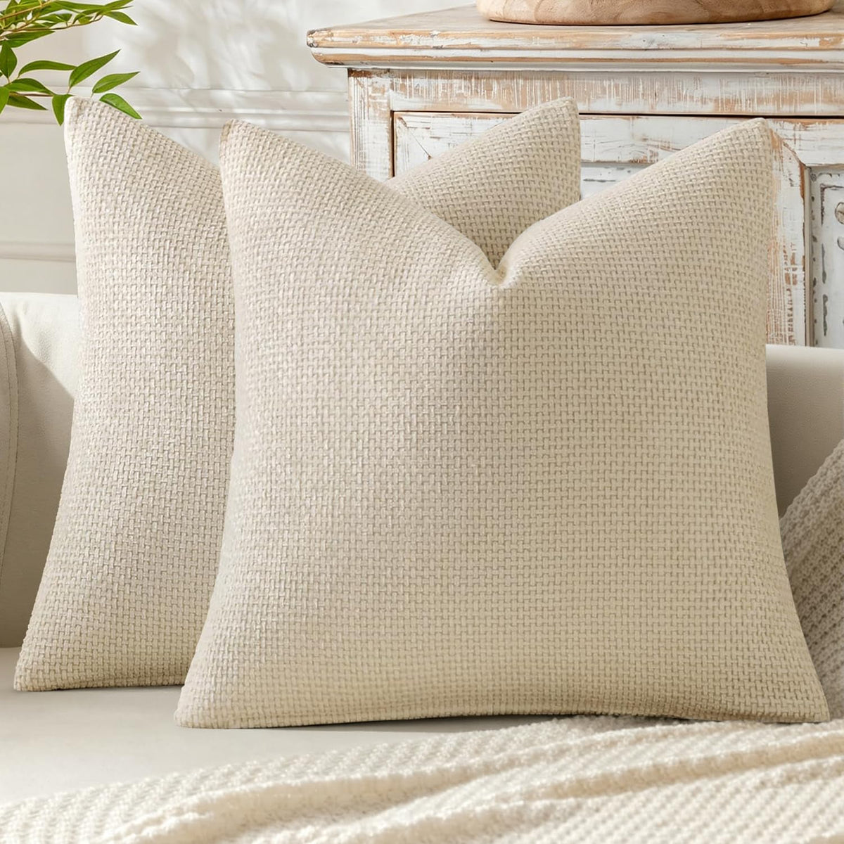 MIULEE Decorative Couch Throw Pillow Covers 20x20 Inch Neutral Beige 2 Pack