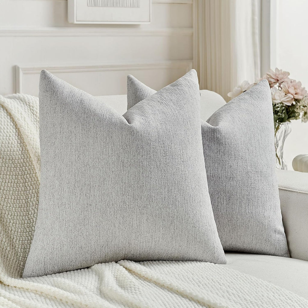 FUTEI Pack of 2 Faux Linen Throw Pillow Covers 18x18 Inch,Light Grey